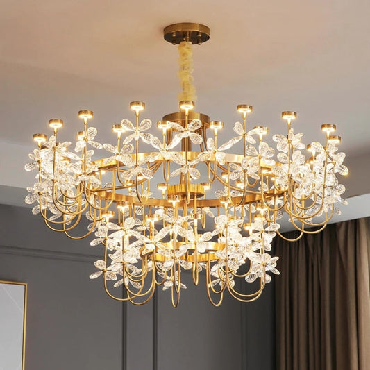 Luxurious Gold Flower Crystal Chandelier - Exquisite Pendant Lighting For Home Decor