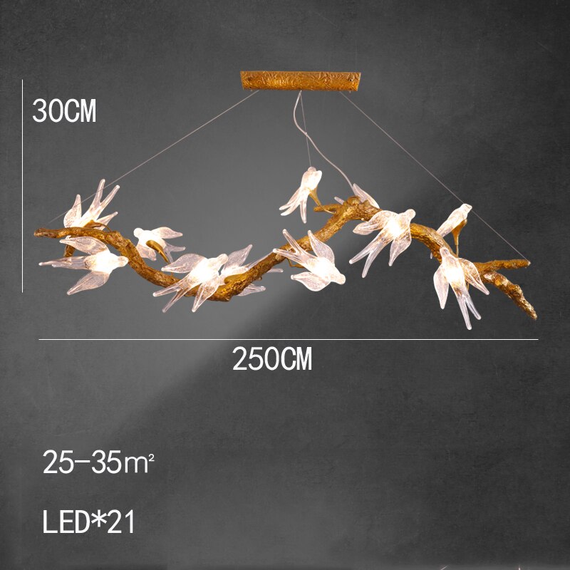 Branches Copper Chandelier Lustre Hanging Lamps For Ceiling Modern Suspension Bird Crystal