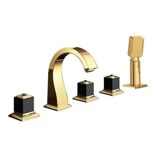 Bathtub Faucets 5 Pcs Spout Tub Sink Mixer Taps Gold Brass Hot And Cold Bathroom Shower Faucet