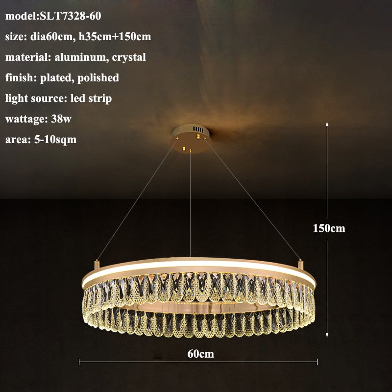 Modern Led K9 Crystal Chandelier 3 / 4 Ring Living Dining Room Hanging Light Circle Pendant Lamp