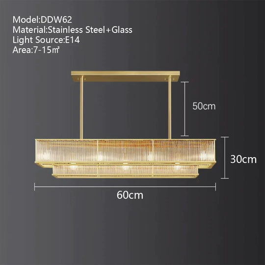 American Loft Led Rectangle Luxury Hanging Lights - Stainless Steel And Glass Fixture For Various