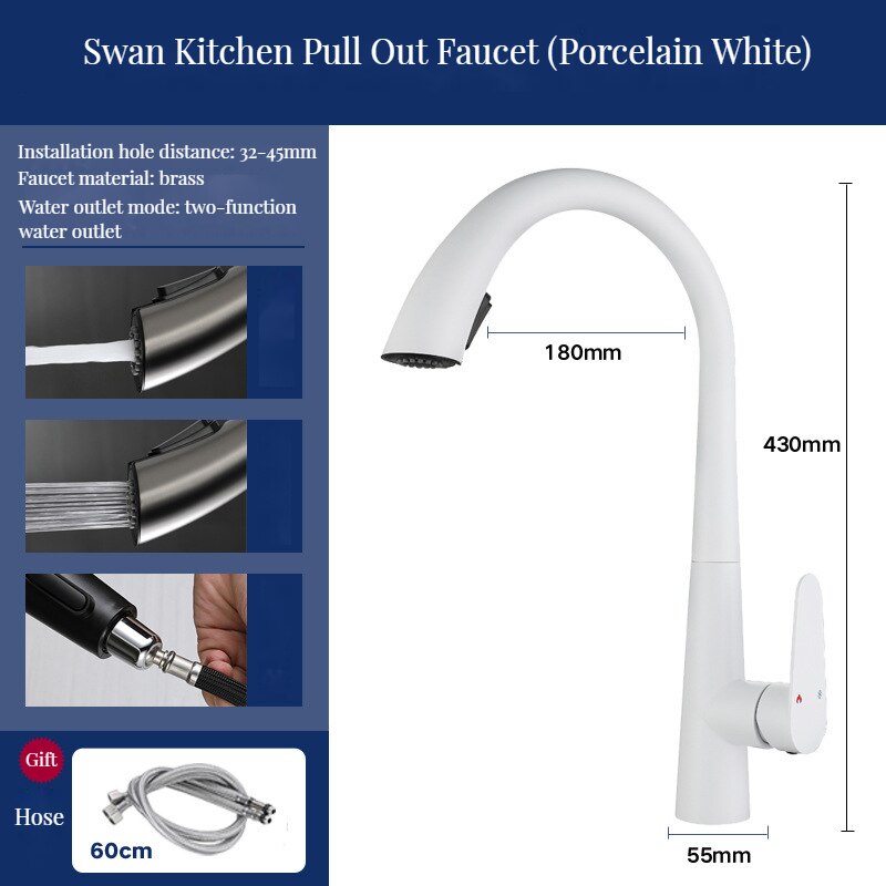Brass Kitchen Faucets Pull Out Spout Mixer Taps Hot Cold Water Accessories Deck Mounted Stream
