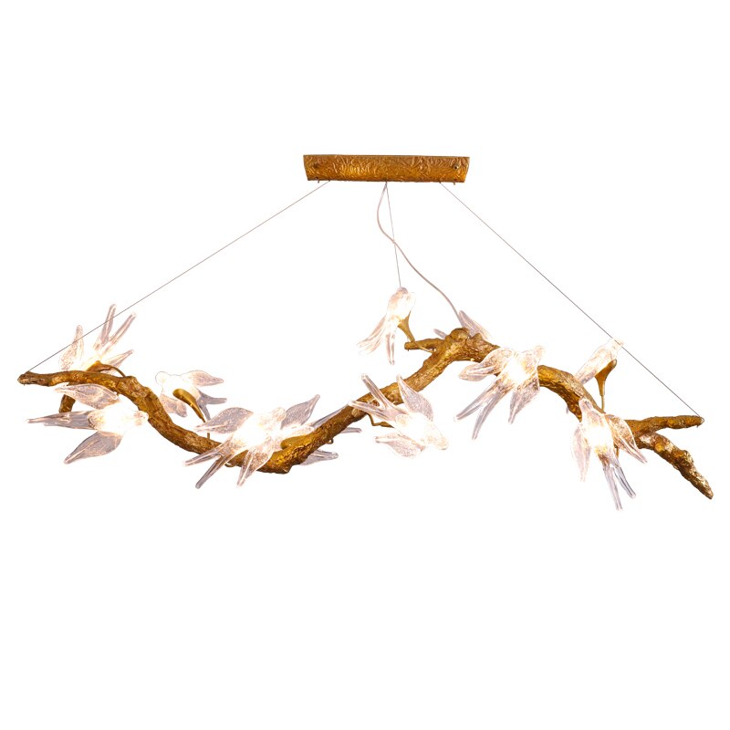 Branches Copper Chandelier Lustre Hanging Lamps For Ceiling Modern Suspension Bird Crystal