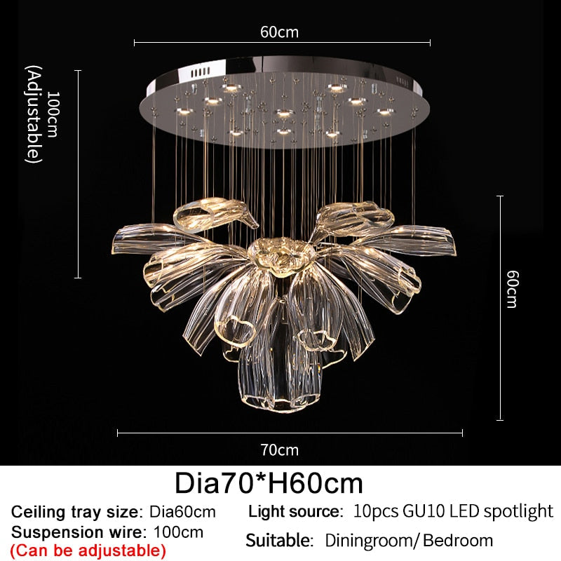 Modern Big Glass Chandelier For Living Room Led Home Decor Indoor Lighting Luxury Silver Hanging