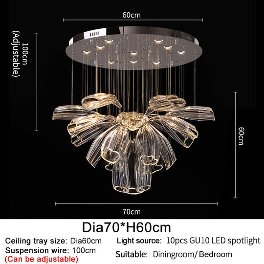 Modern Big Glass Chandelier For Living Room Led Home Decor Indoor Lighting Luxury Silver Hanging