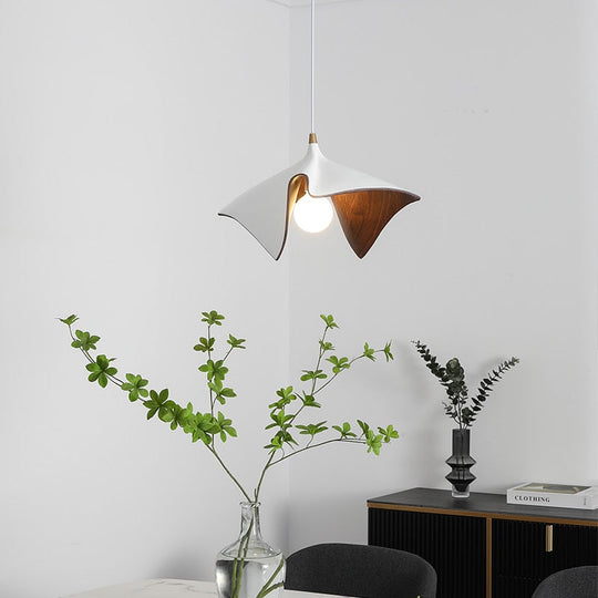 Nordic Simple Single Head Chandelier Creative Leaf Resin Pendant Lamp Home Stay Dining Bedroom Study