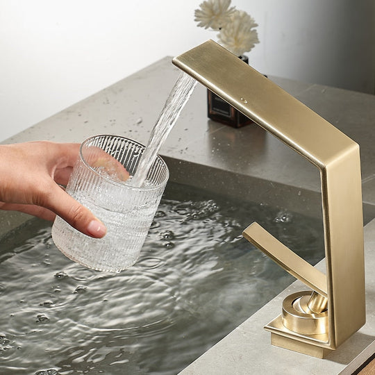 Brushed Gold Bathroom Faucet Basin Grey Water Waterfall Sink Tap Faucets