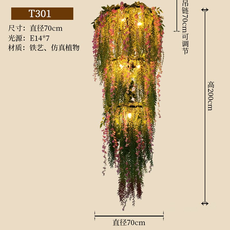 Simulation Of Green Plants And Flowers Willow Branches Pendant Light Theme Restaurant Wine Market