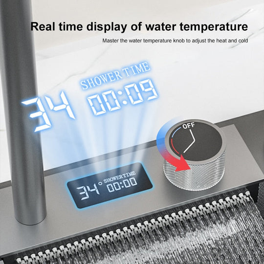 Digital Display Waterfall Sink Embossed Stainless Steel Kitchen Large Single Bowl Black Washbasin