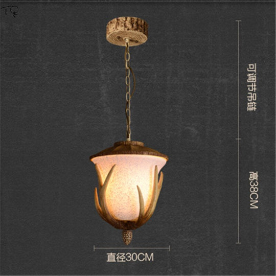 American Country Retro Pine Cone Resin Antler Pendant Light Atmosphere Vintage Hanging Lamp Bedside