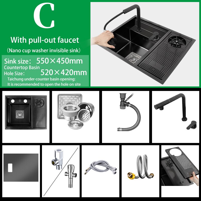 Hidden Cup Washer Sink Nano Stainless Steel Kitchen Bar Invisible To Make A Camper Van With Cover