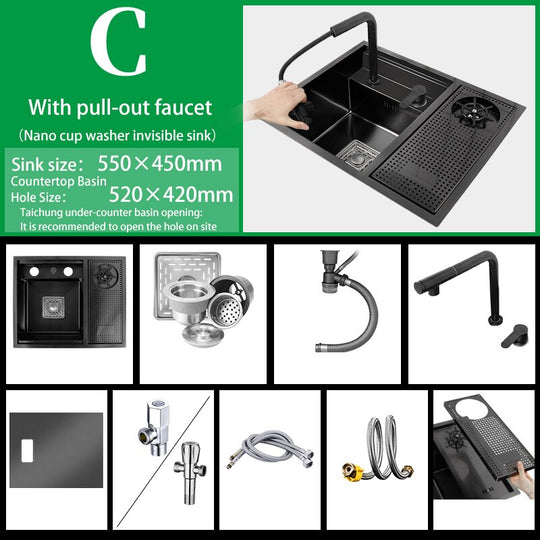 Hidden Cup Washer Sink Nano Stainless Steel Kitchen Bar Invisible To Make A Camper Van With Cover