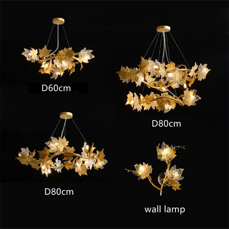 Postmodern Led Glass Chandelier Living Dining Room Bedroom Creative Maple Leaf Decor Pendant Lamps