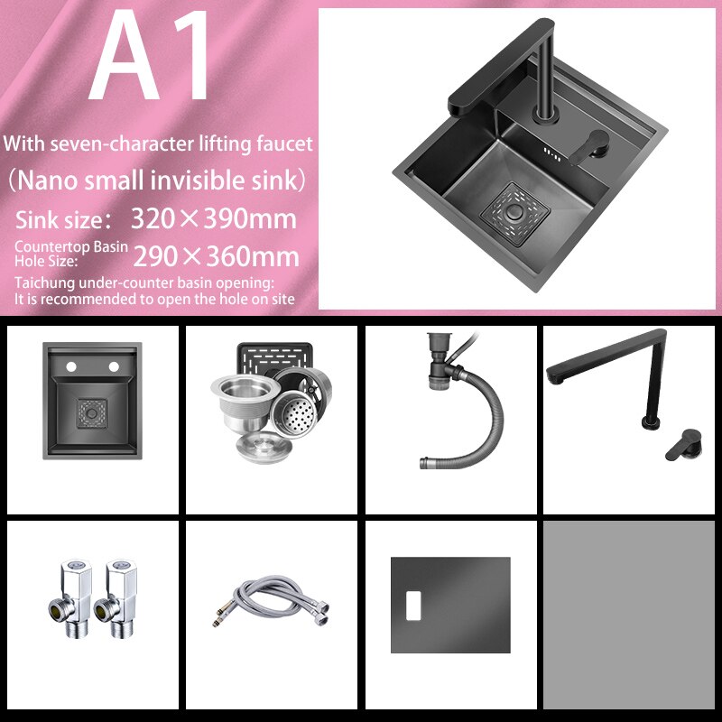 Bar Sink Single Bowl Hidden Black Kitchen Undermount Stainless Steel Square Small Size Sinks Or