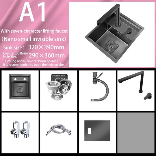 Bar Sink Single Bowl Hidden Black Kitchen Undermount Stainless Steel Square Small Size Sinks Or