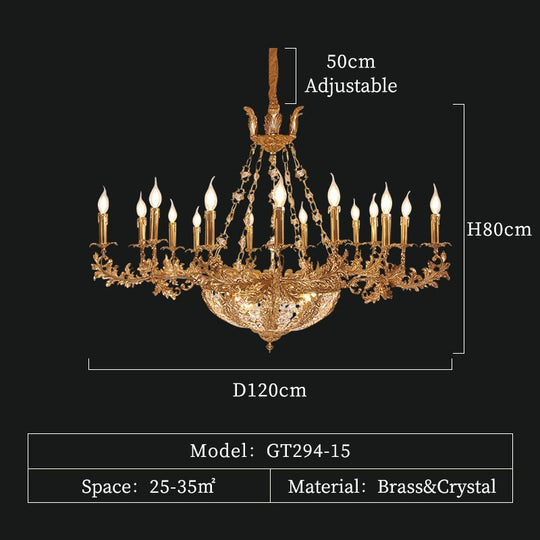 Duchess - European Rococo Style Lustre Vintage Solid Brass Gold Chandelier 15Lights D120 H80Cm