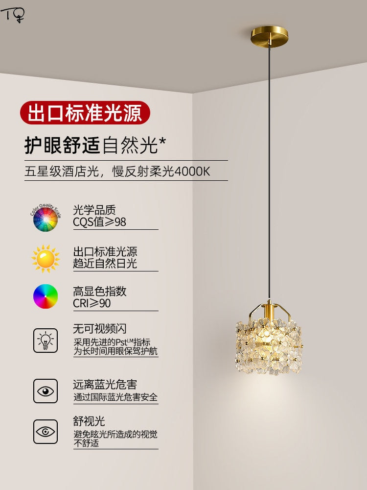 French Luxury Gold Lustre Copper Crystal Flower Pendant Lights Led E14 Designer Modern Light