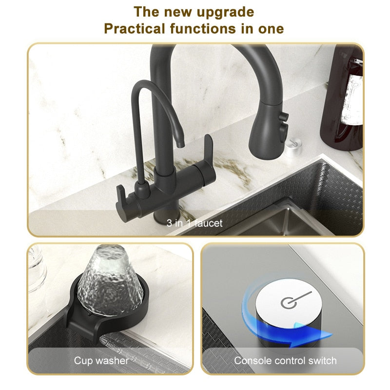 Stainless Steel Embossed Kitchen Sink Large Single Slot Washbasin Multifunctional Washing Basin