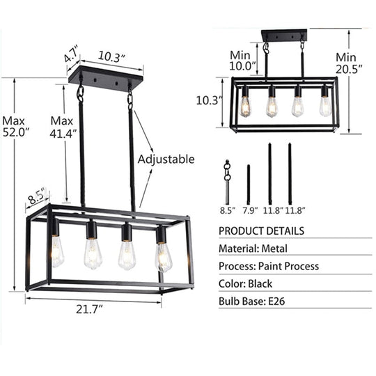 American Retro Iron Chandelier Dining Room Kitchen Study Decorative Industrial Style Black