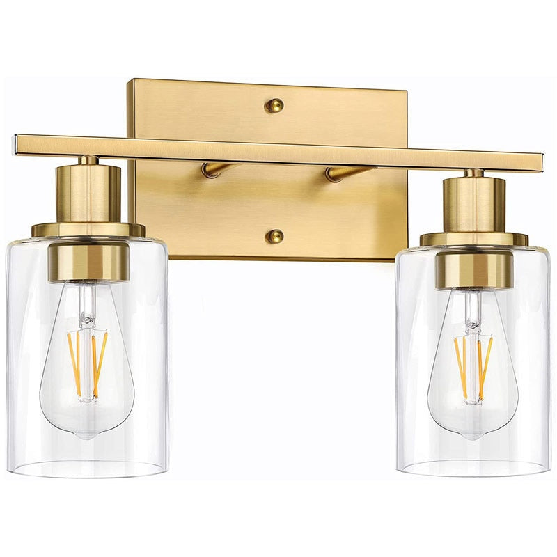 2 - Light Bathroom Vanity Light Fixtures Vintage Industrial Metal Glass Sconces Matte Black Wall
