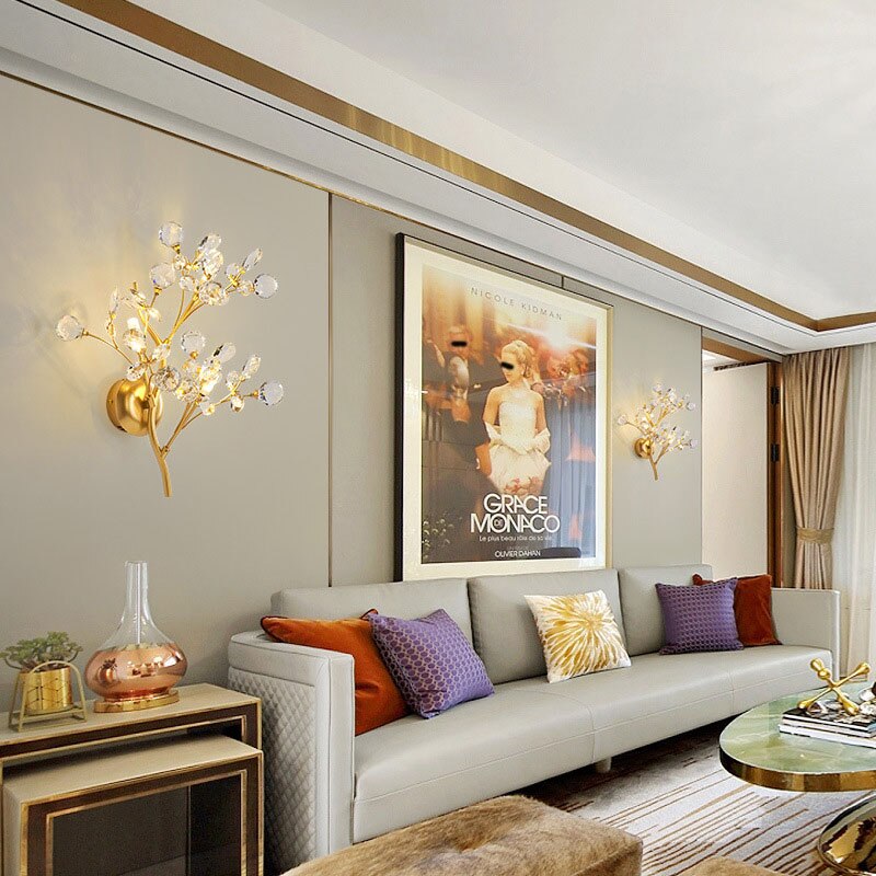 Romantic Flowers Branches G4 Bulb Wall Lights Clear Crystal Living Room Bedroom Decoration Sconce