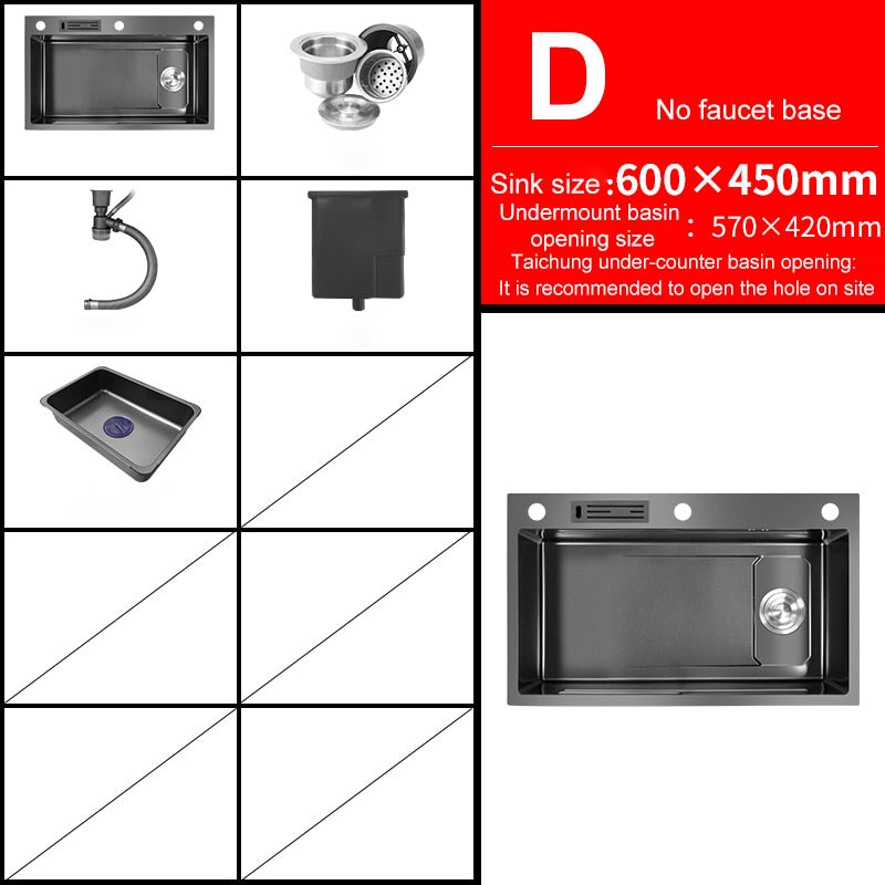 Kitchen Sink 304 Stainless Steel Topmount Sink With Knife - Holder Multifunction Single Bowl Wash