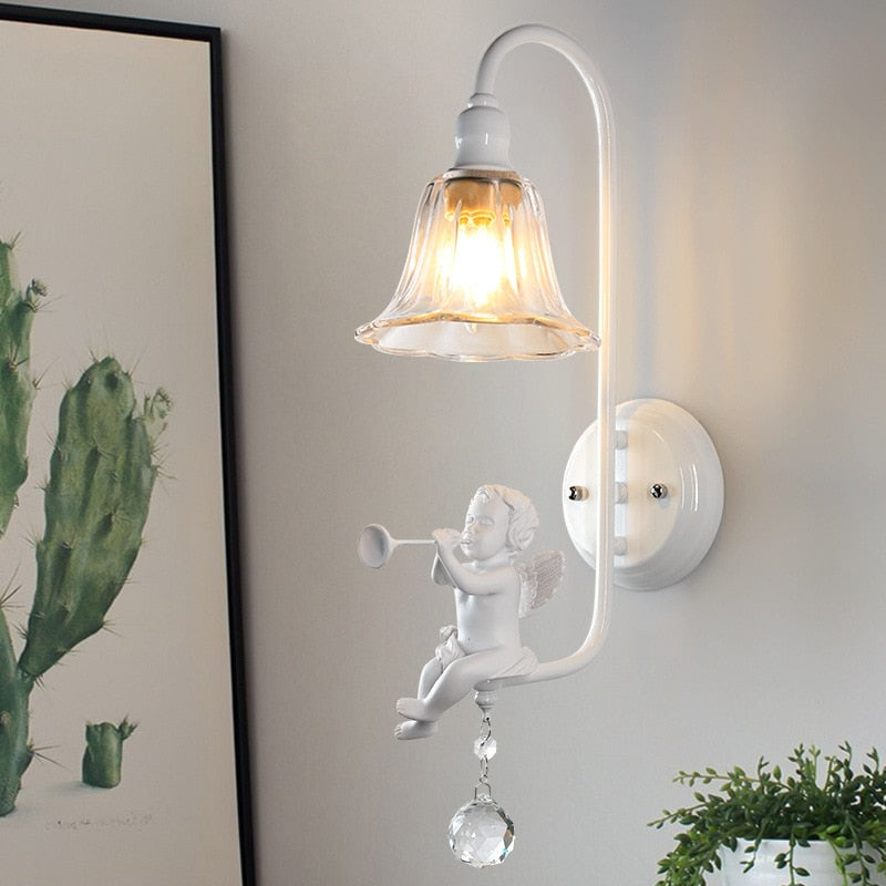 Nordic Wall Lamp Angel Pastoral Bedside Light Foyer Study Classic Interior Home Decor Corridor