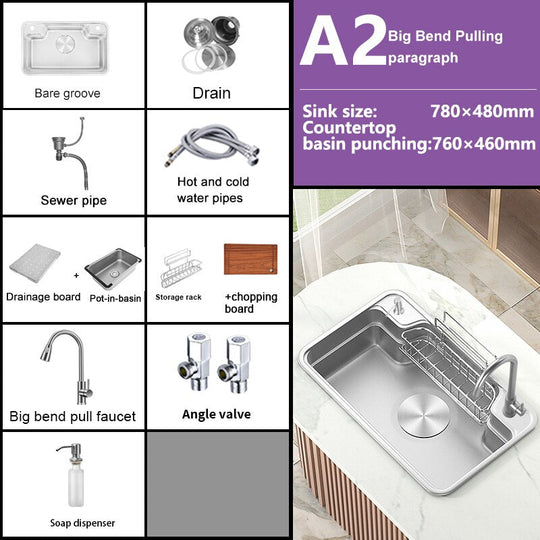 Stainless Steel Kitchen Sink Large Single Slot Household Dishwashing Under The Counterbasin
