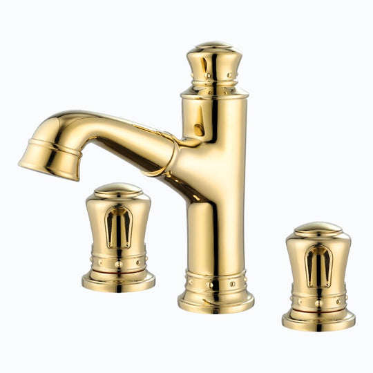 Pull Out Bathroom Sink Faucets Basin Faucet Mixer Gold Brass 3 Holes Double Handle Bathbasin