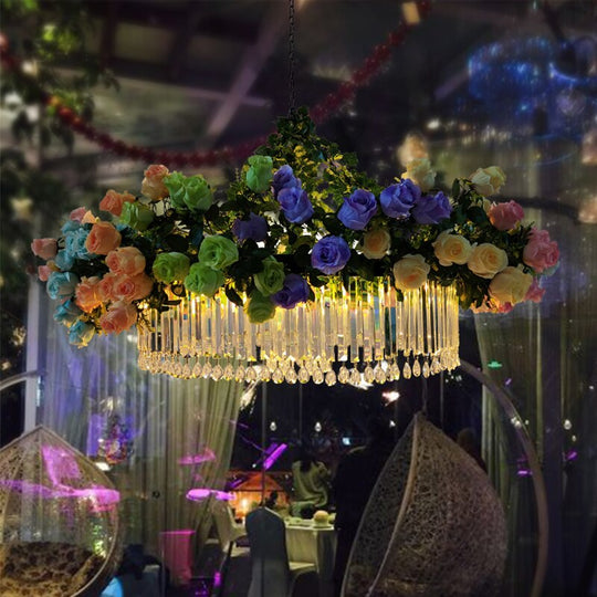 The New Rose Flower Pendant Light Theme Restaurant Hot Pot Atmosphere Sense Crystal Bar High - End