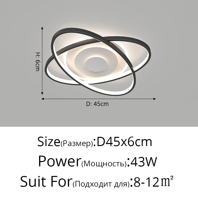 Nordic Modern Minimalist Bedroom Chandeliers White Black Led Ring Lamp Style Living Room Lights
