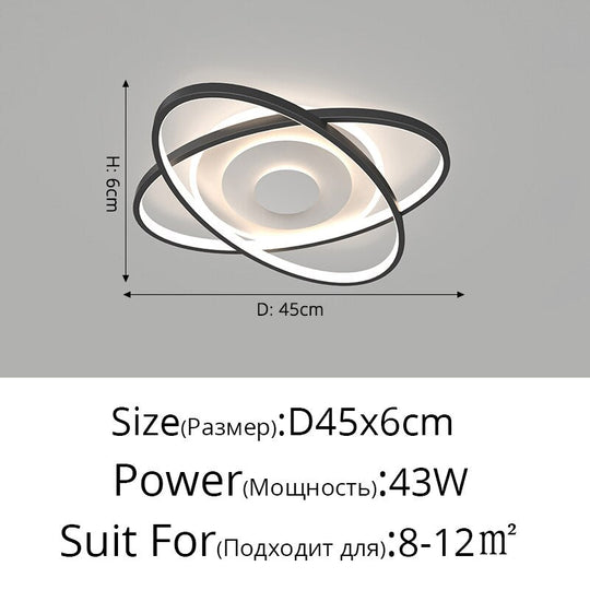 Nordic Modern Minimalist Bedroom Chandeliers White Black Led Ring Lamp Style Living Room Lights