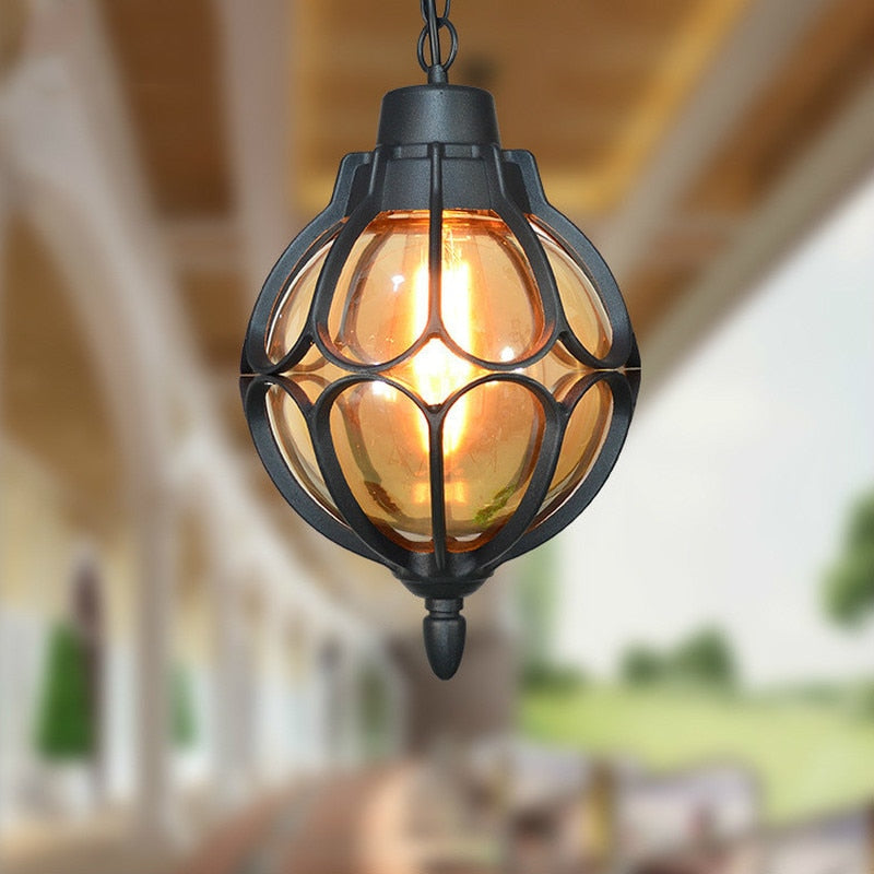 Vintage Glass Chandeliers Ball Outdoor Pendant Lamp Balcony Grape Waterproof Aluminum E27 Bulb
