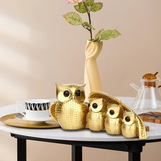 Owl Statue Family Of Four Decorative Figurines Home Decor Animal Sculpture Bird Decoration Crafts
