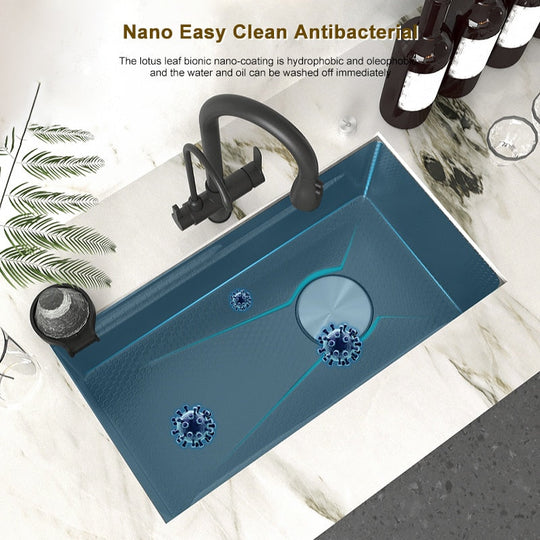 Stainless Steel Embossed Kitchen Sink Large Single Slot Washbasin Multifunctional Washing Basin