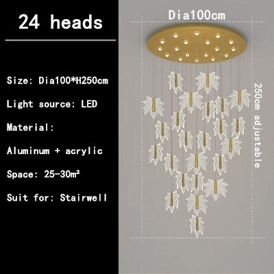 Acrylic Maple Leaf Pendant Lamp Stairs Chandelier For Bedroom Headboard Living Room Suspendu Lustre