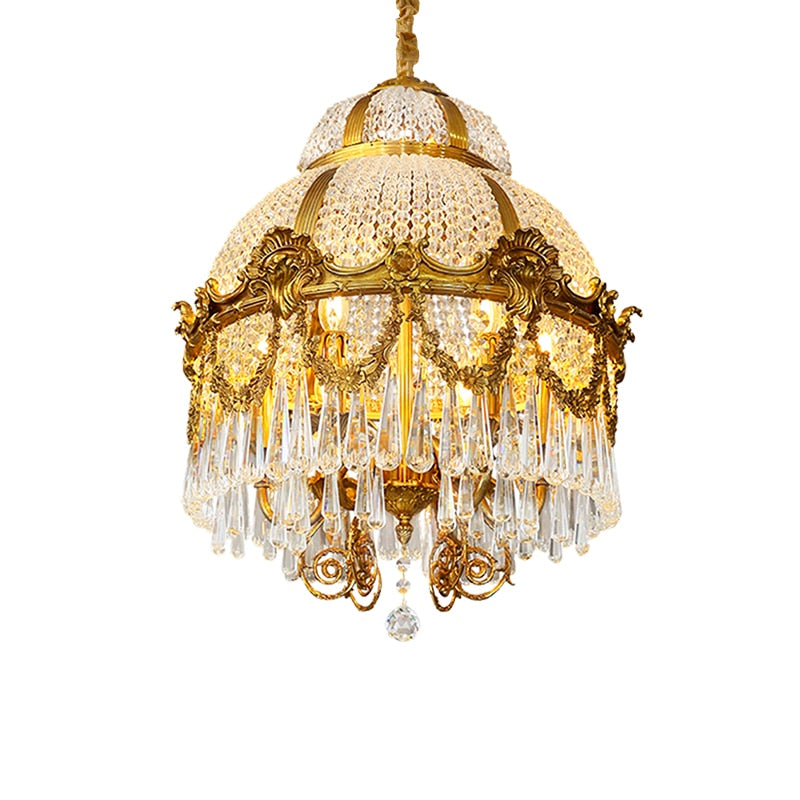 Elysium - European High Quality Brass Crystal Chandelier Hanging Lantern Light For Bedroom And