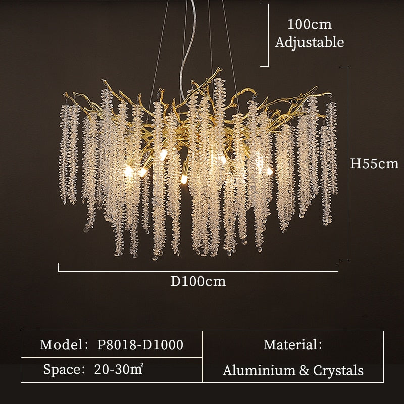 Luxury Handmade Crystal Chandelier With Branch Art Design - Perfect For Living Rooms Villas Halls