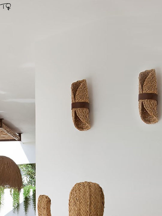 Retro Wabi - Sabi Wall Lamp Ratta Weaving Mounted Living/Model Room Bedroom Aisle Hotel Homestay