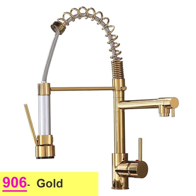 Pull Down Spring Kitchen Faucets Rose Gold Hot Cold Sink Mixer Tap Deck Mounted Brass Black Faucet