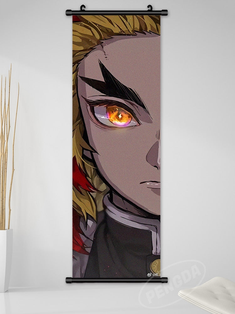 Demon Slayer Anime Scroll Art - Rengoku Kyoujurou Canvas Poster For Home Decor 25X75Cm / Purple