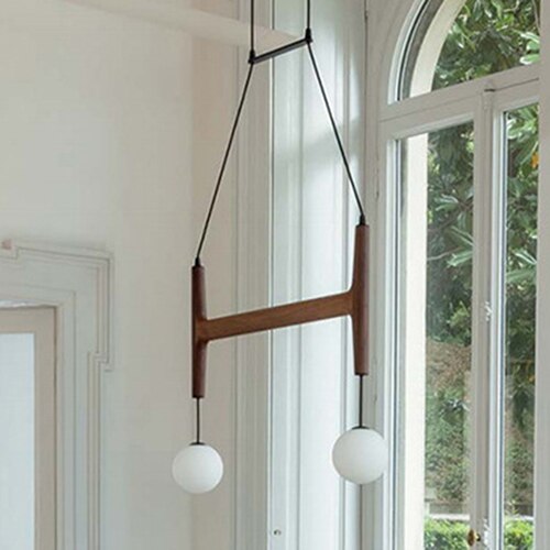 Nordic Simple Wooden Chandelier Luster Italian Retro Villa Hotel Decoration Glass Dining Table