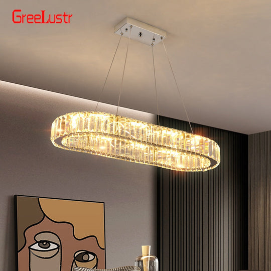 Crystal Oval Design Led Chandelier Modern Large Pendant Hanging Light Fixtures For Living Room
