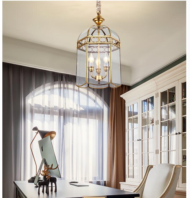Modern Copper Pendant Lights D26Cm Brass Lamp 3Lights Vintage 100% Glass Ac110V/260V Shade Light