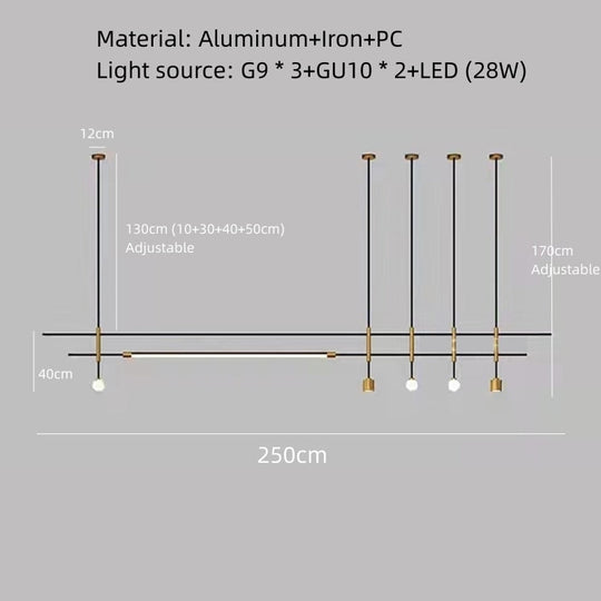 Sleek Height - Adjustable Dining Room Chandelier - Minimalist Gold And Black Metal Design 250Cm -