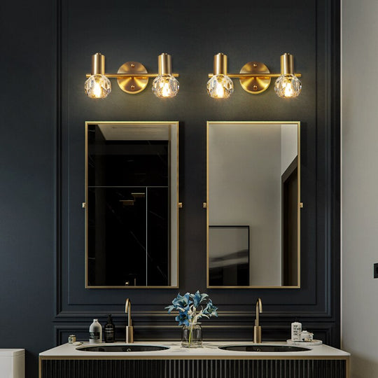 Modern Copper Crystal Mirror Light Luxury Gold Simple Bathroom Toilet Washstand Vanity Lamp Bedroom