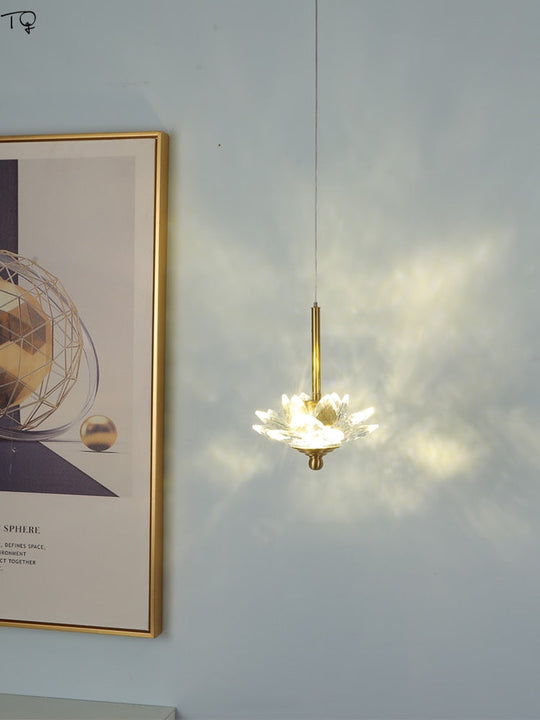 Chinese Zen Art Crystal Lotus Pendant Lights Modern Luxury Led Hanging Lamp Home Decor Loft Salon