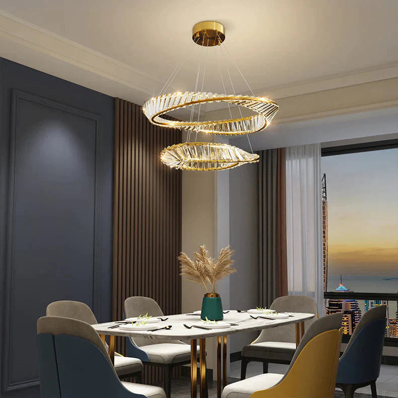 Dimmable Crystal Chandeliers Lighting Modern Ring Pendant Light Led Lamp Fixtures For Dining Room