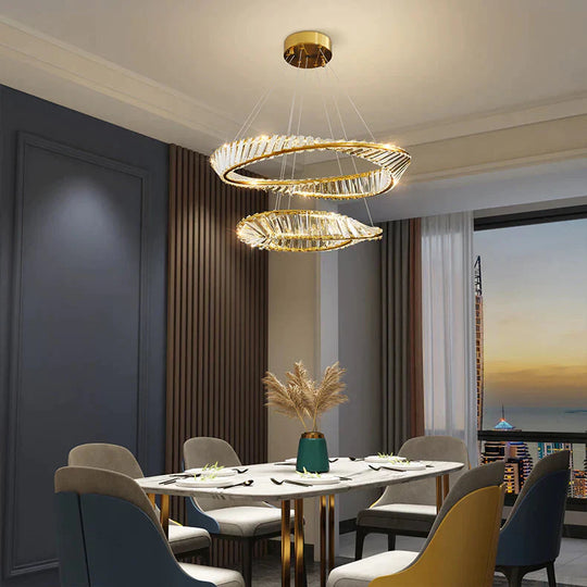 Dimmable Crystal Chandeliers Lighting Modern Ring Pendant Light Led Lamp Fixtures For Dining Room