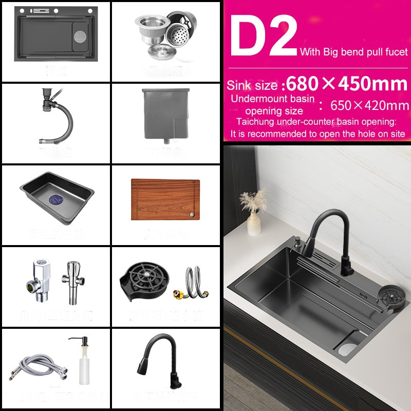 Kitchen Sink 304 Stainless Steel Topmount Sink With Knife - Holder Multifunction Single Bowl Wash